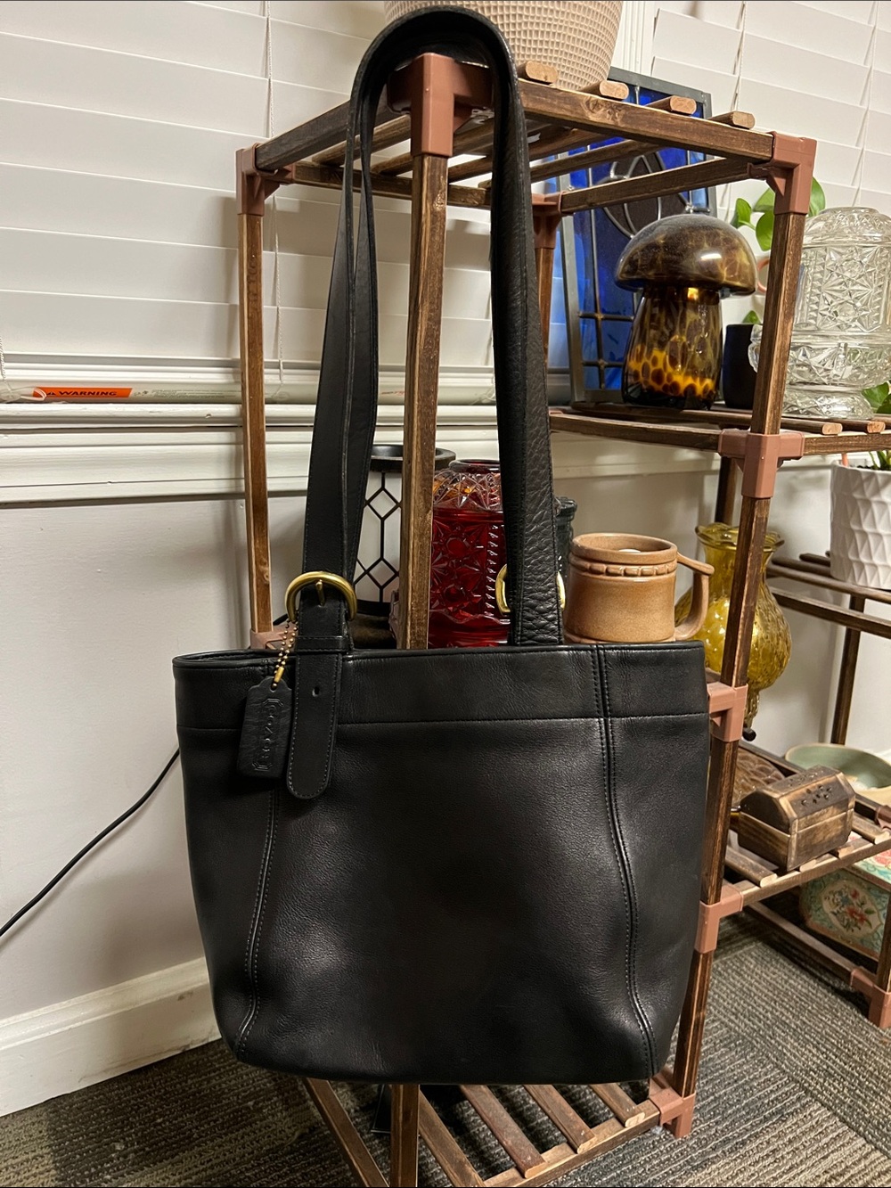 Coach Black Leather Tote Bag with Gold Hardware